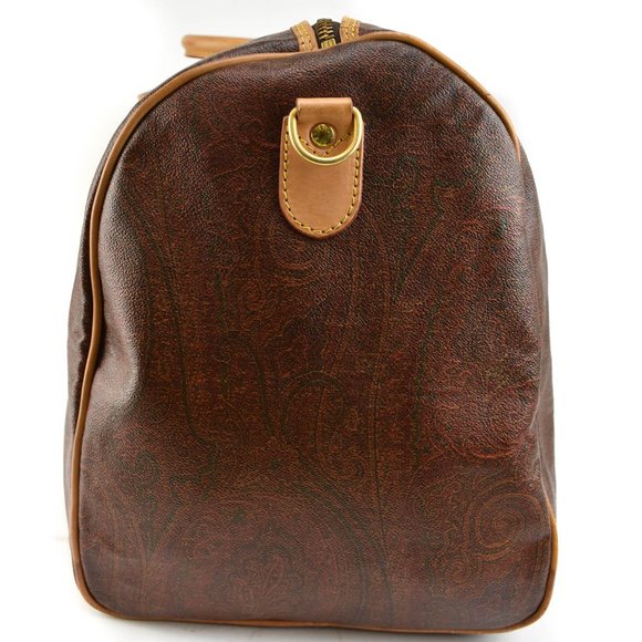 ETRO: Burgundy, Signature Paisley & Tan Leather Travel/Weekender Bag - Picture 2 of 12